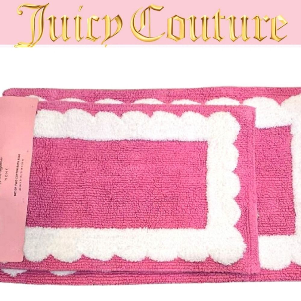Juicy Couture Home Set Of 2 Scalloped Bath Rugs- Pink/White